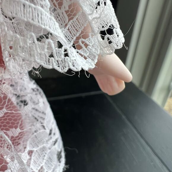 Pink and White Angel Christmas Tree Topper-9 inches Porcelain Head Small 9.5 in - Picture 5 of 9